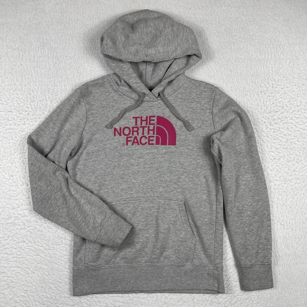 The North Face Sweatshirt Womens Small Gray Pink Half Dome Logo Pullover Hoodie